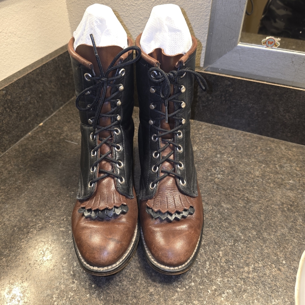 Laredo Horse Riding Roper Boots Lace Up Leather Western Rodeo Competitn Women 7M